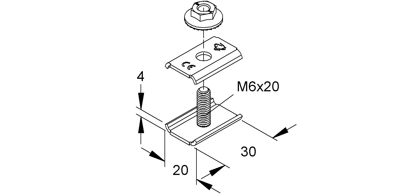 Verbinder Kabeltrag ST Schraubverb 30mm Gitterrinne f.Gitterrinne 3,5-5mm