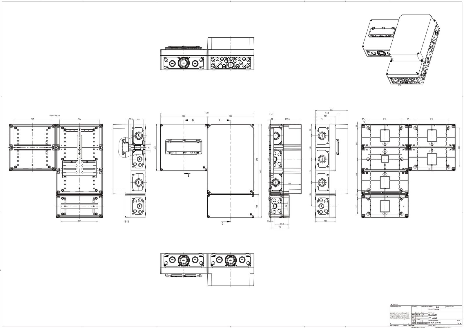 Zählergehäuse Aufb IP54 Kst 600x600x210mm Mit Tragschiene