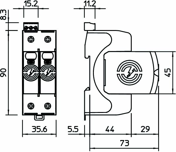 Überspannungsableiter Netzform-/TN-S/TT 230VAC 1,3kV m.Fernmeldekont 2TE 20kA