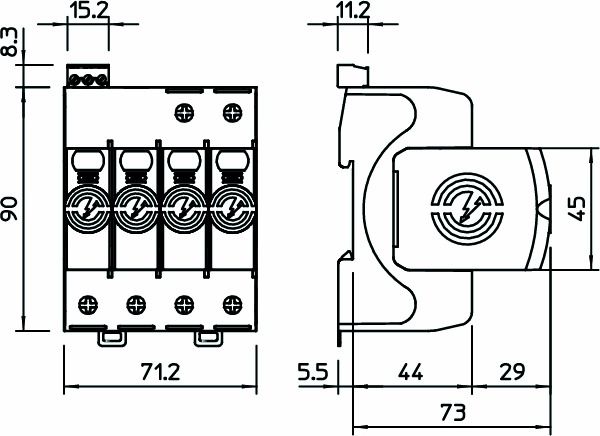 Überspannungsableiter Netzform-/TN-S/TT 230VAC 1,3kV m.Fernmeldekont 4TE 20kA