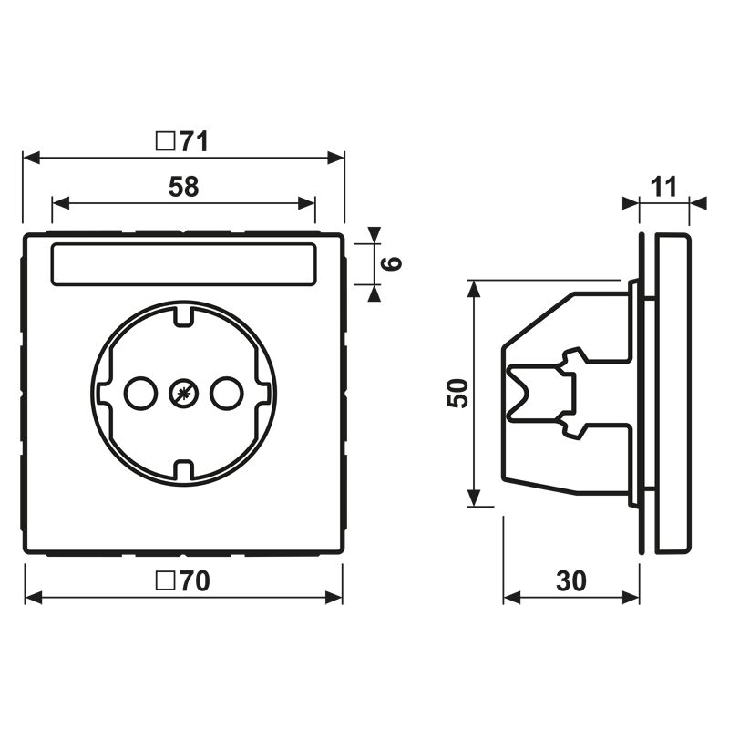 Steckdose 1f ws glz LS UP IP20 BSF vert Textfeld/Beschriftungsfläche