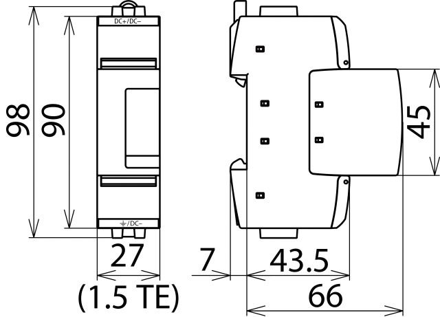 Überspannungsableiter DC Netzform- 12kA 220VDC 1,25kV 1,5 TE Hutschiene TH35 opt