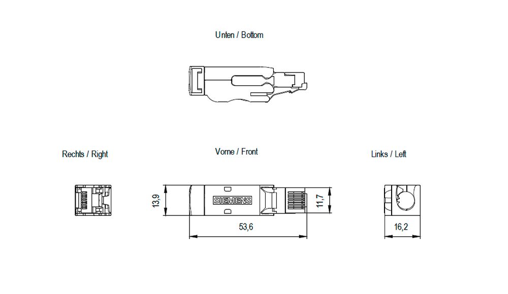 Modular-Stecker Cat6A RJ45 24AWG Schirm Feldkonf massiv f.Rundkabel