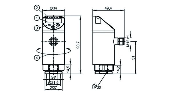 Druckschalter -0,95-9,95b IP65 18-30V/DC 2W/Hilf