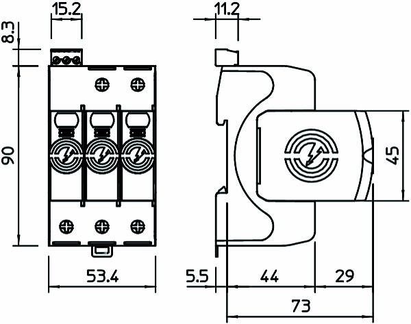 Überspannungsableiter TN/TN-CNetzform-/TN-S Netzform-TN/TN-C/TN-C-S/TN-S 230VAC 3TE