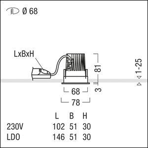 LED-Einbaustrahler 10W PANOS 3000K 665lm Konv 1LED Kst IP44 ws mt RF:matt
