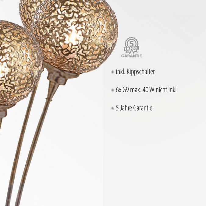 Stehleuchte 6x40W HV GRETA G9 dir/indir m.Schalter rost