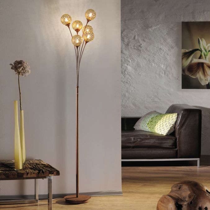 Stehleuchte 6x40W HV GRETA G9 dir/indir m.Schalter rost