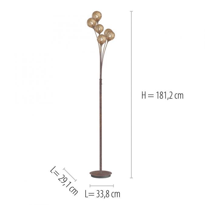 Stehleuchte 6x40W HV GRETA G9 dir/indir m.Schalter rost
