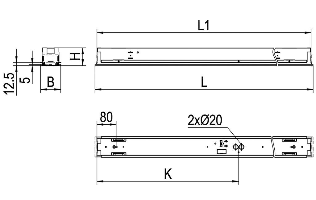 LED-Rasterleuchte 35W ws Konv IP20 1547x115x74mm