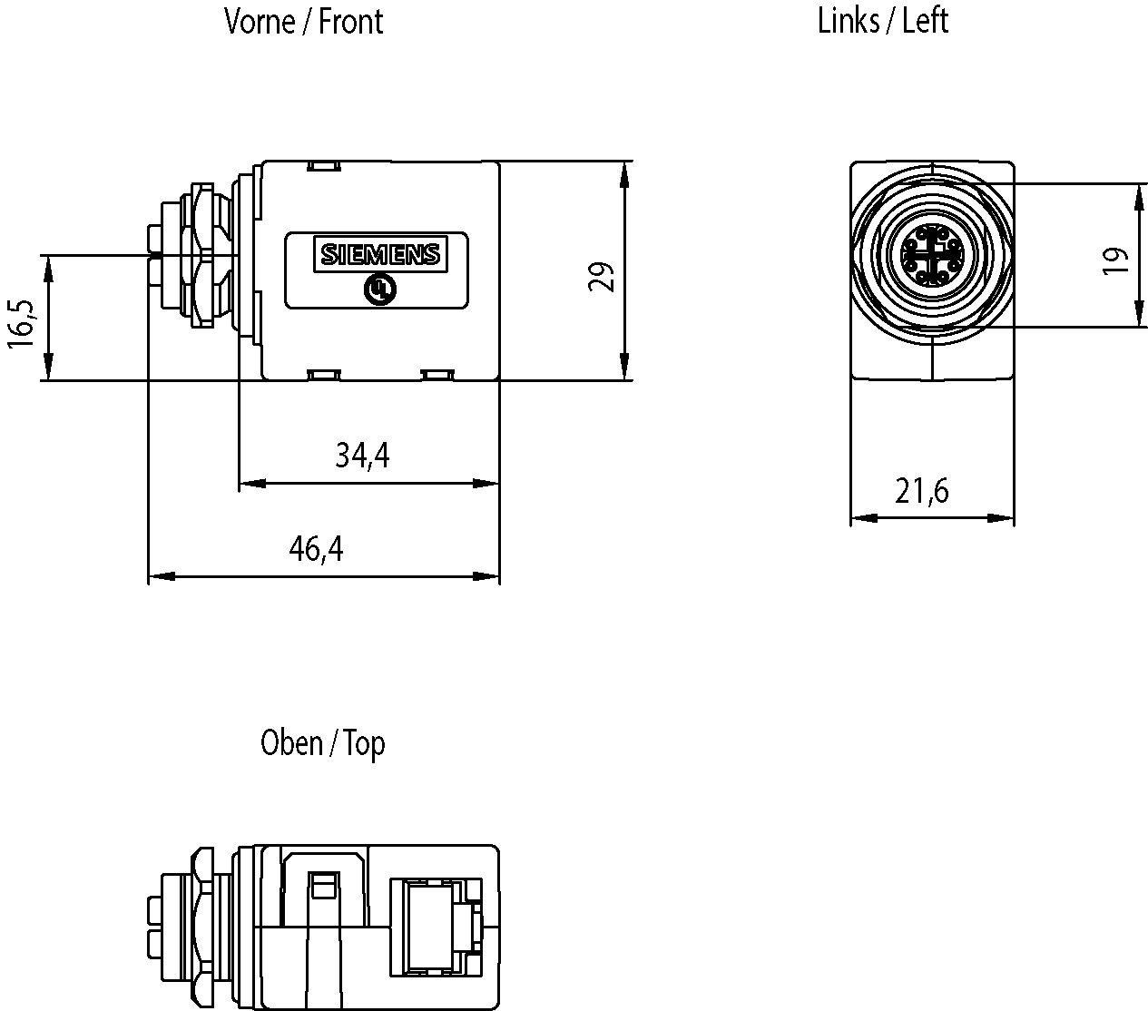 Rundsteckverbinder M12 Bu RJ45 Bu 90°