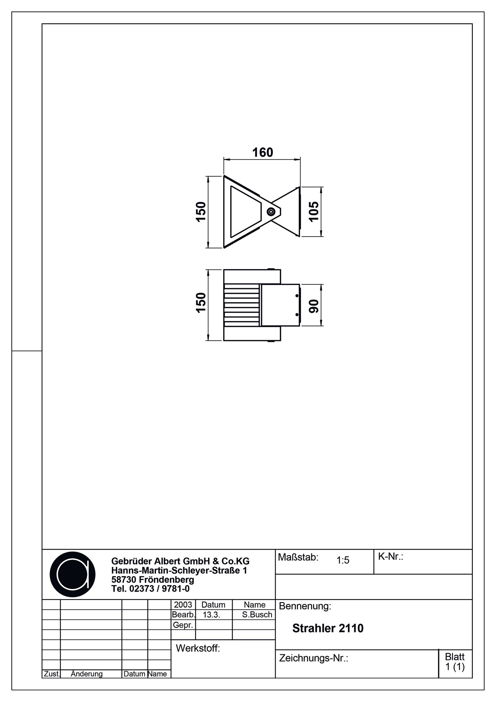LED-Spot 16W 3000K 1600lm sw Konv IP44 160x150x150mm