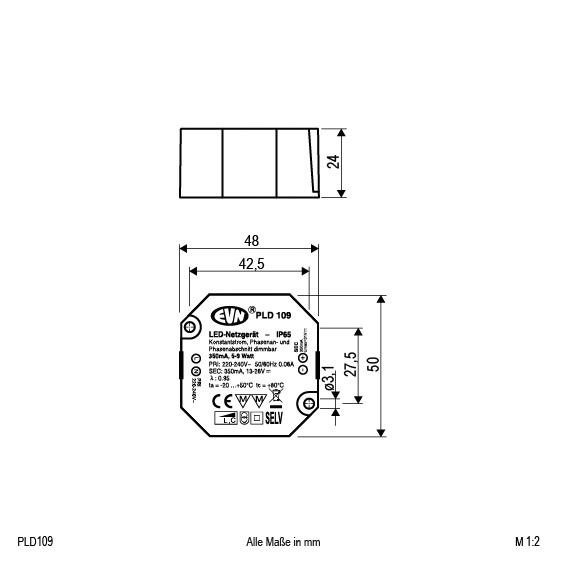 LED-Steuerung 5-9W 350mA 25V IP65 dim dim Dimmung Phasenabschnitt Kstgeh dyn