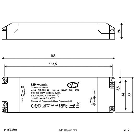 LED-Steuerung 18,6-37,1W 350mA 106V IP20 dim dim Dimmung Phasenabschnitt Kstgeh