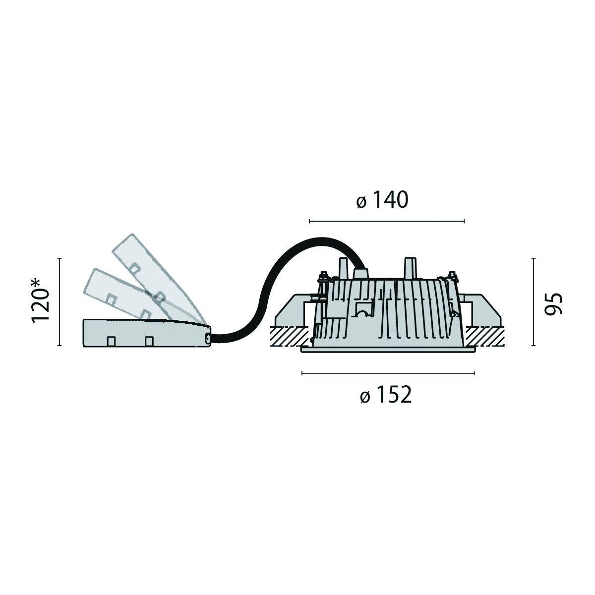 LED-Einbaustrahler 19W DL150 3000K 1LED 1400lm Konv ST IP44 ws mt RF:matt