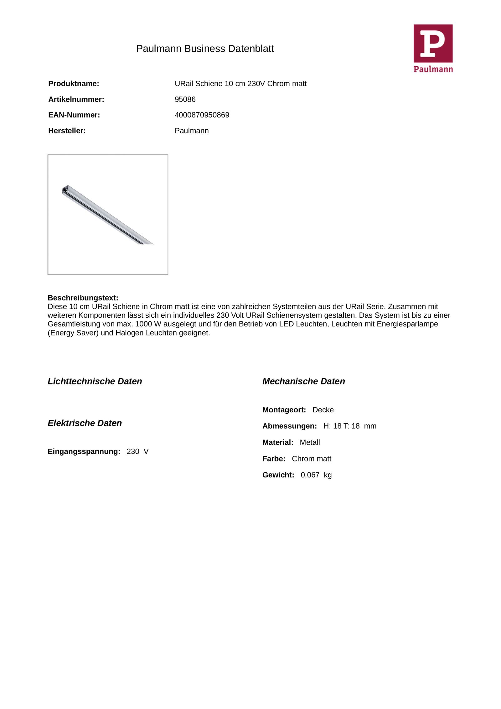 Stromschiene 1ph 100mm Light&Easy chr 230V Alu rechteck