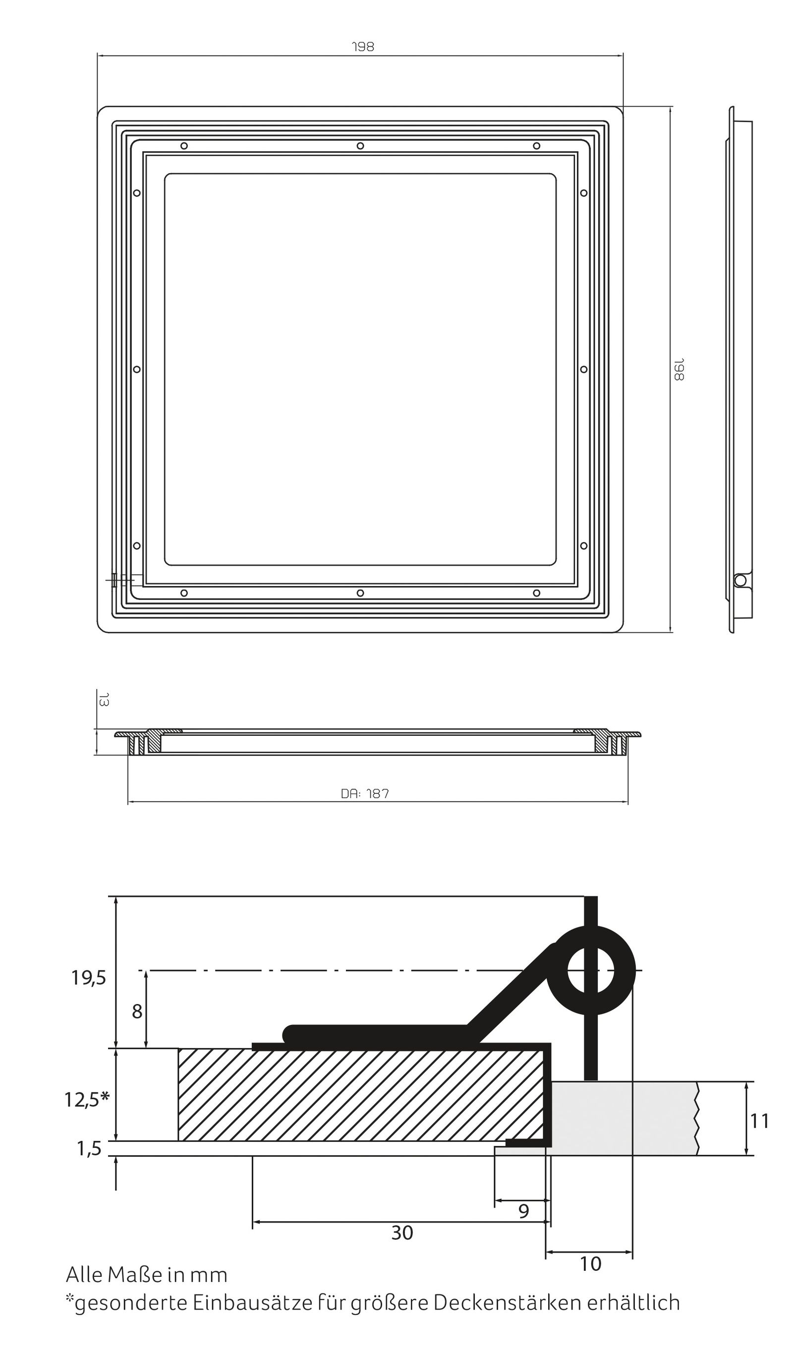 LED-Panel 198x198mm 12W 4000K 1080lm ws Konv Dimmung Phasenabschnitt IP30