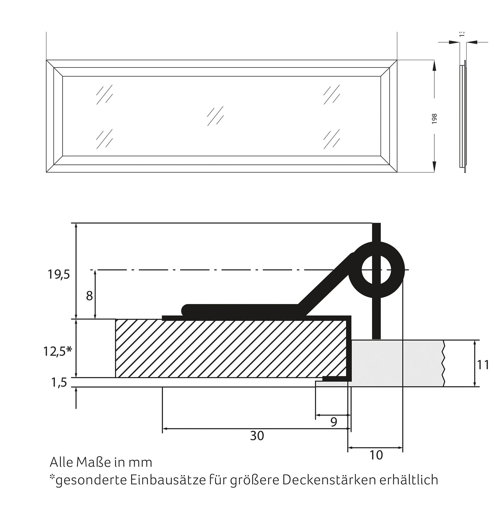 LED-Panel 618x198mm 25W 3000K 1950lm ws Konv Dimmung Phasenabschnitt IP30