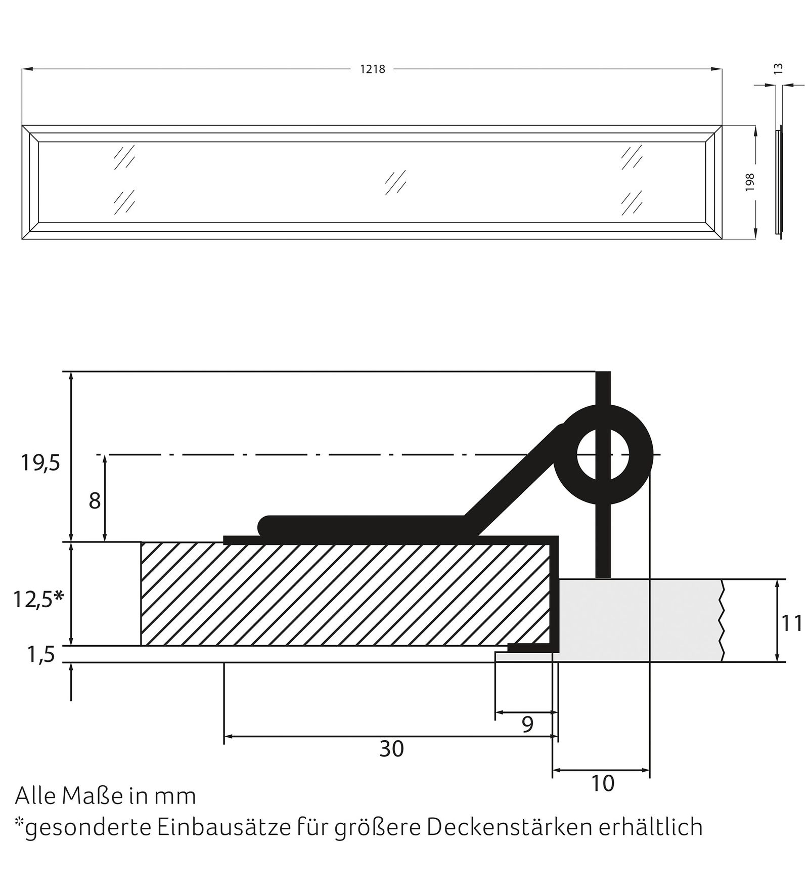 LED-Panel 1218x198mm 50W 4000K 5250lm ws Konv Dimmung Phasenabschnitt IP30