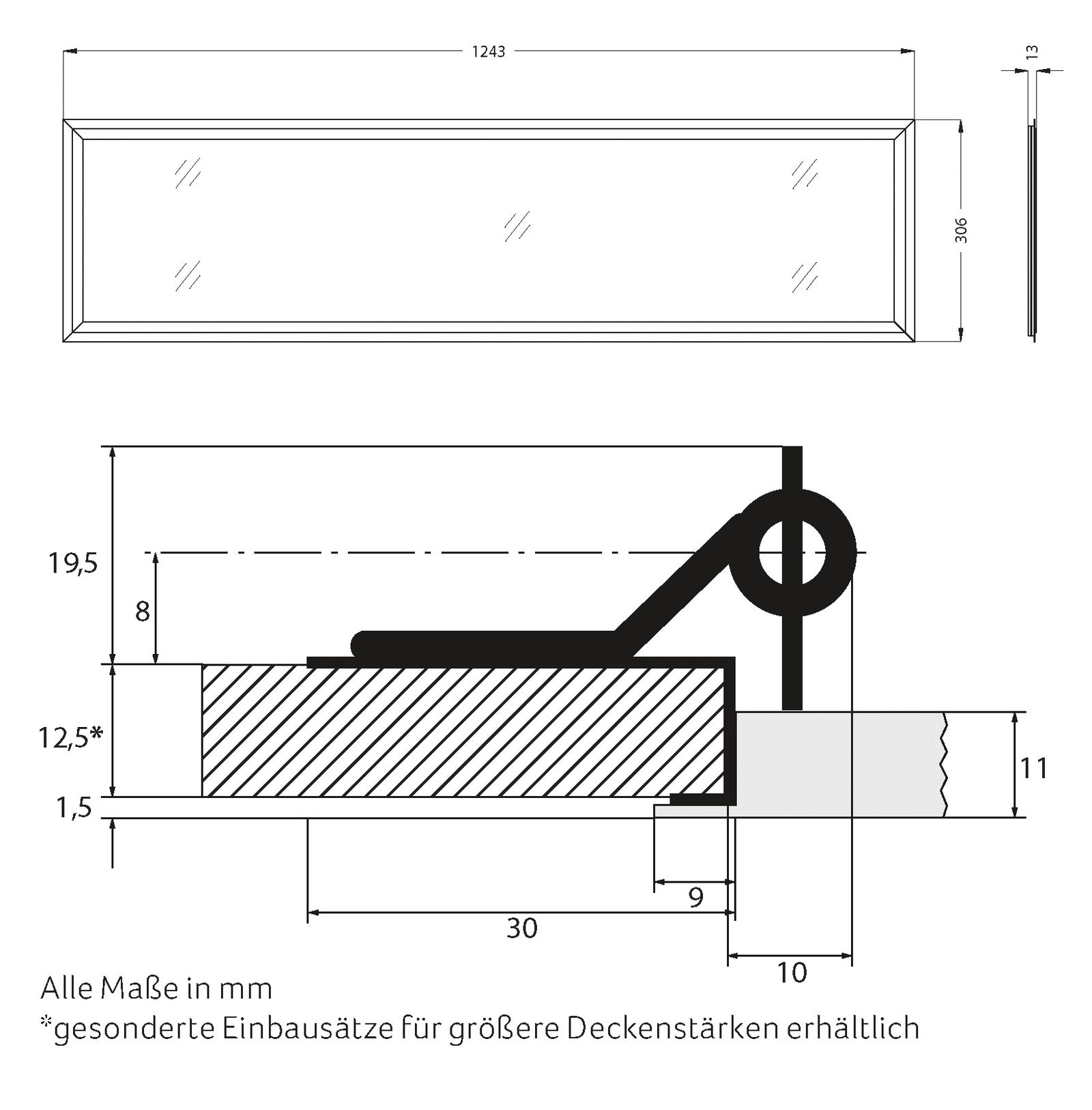LED-Panel 1243x306mm 50W 3000K 5100lm ws Konv Dimmung Phasenabschnitt IP30