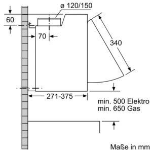 Zwischenbauhaube EB 599mm si B 70dB Einb 620cbm/h Ø120-150mm LED 3st Abl/Uml