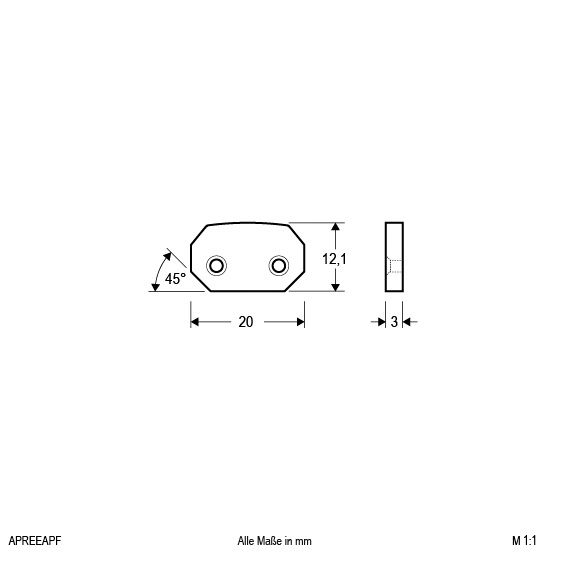 Endkappe alu L20mm B12,1mm
