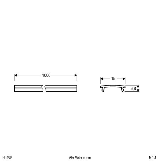 Abdeckung L1000mm B15mm H4mm farblos Kst