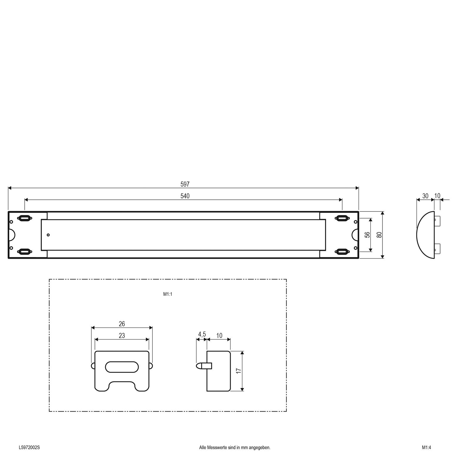 LED-Anbauleuchte 20W 3000K 2041lm si Konv IP20 597x80x40mm