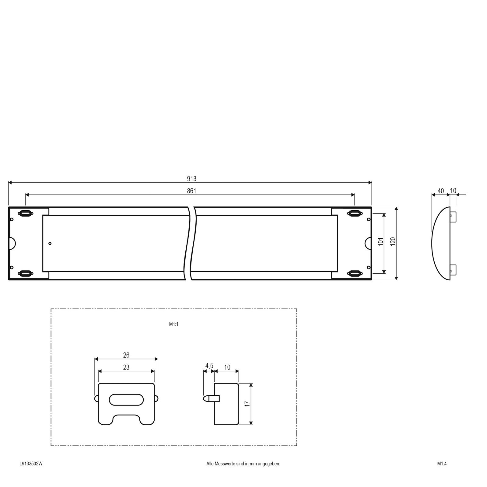 LED-Anbauleuchte 35W 3000K 3667lm ws IP20 913x120x40mm