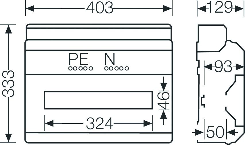 Automatengehäuse AP 1x18TE Kst IP65 REG 403x333x129mm ET93mm