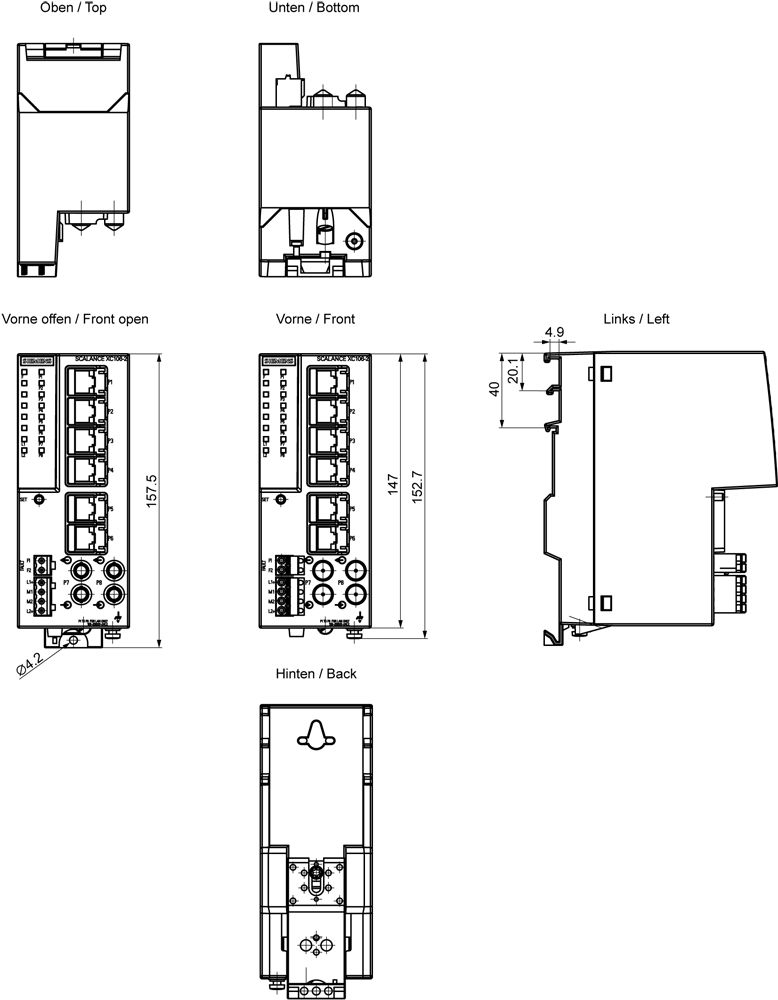 Switch Hutschiene 6x10/100Mbps 2weitere 2x100Mbps/ST Layer 2