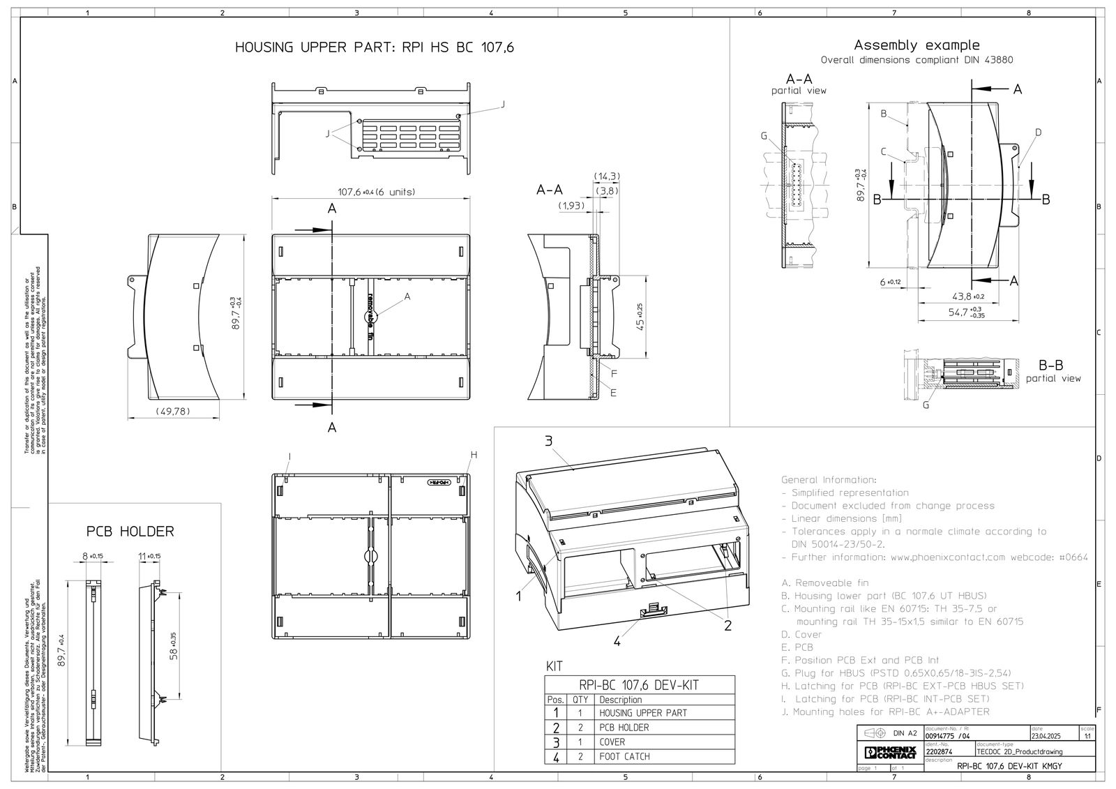Elektronik-Leergehäuse 62,2x107,6x89,7mm IP20 Kst unbeh