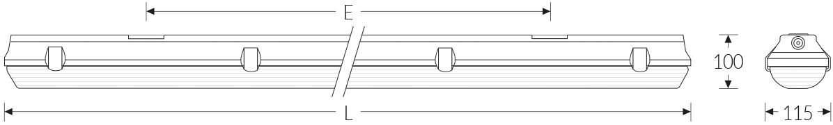 LED-Wannenleuchte gr IP65 G13 1265x115x100mm
