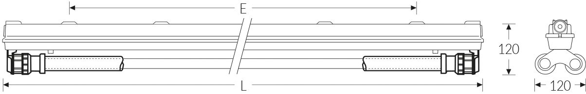 LED-Anbauleuchte Euro-FFL gr IP65 G13 1565x120x120mm