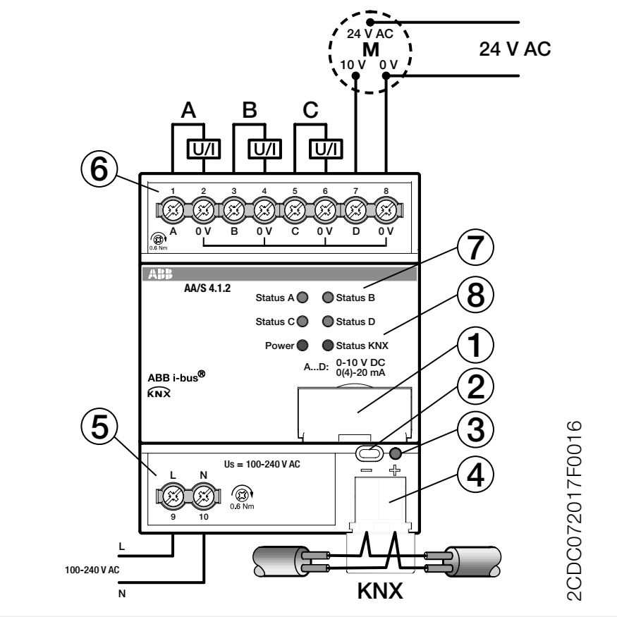 Analogaktor KNX Basismodul REG 4TE 0-10V 0,02-20mA 4Ausg m.LED-Anz
