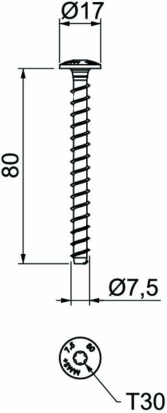 Betonschraube Ø7,5x80mm ST g/vz Halbrund TX Innensechsrund TX Bohrloch: 6mm
