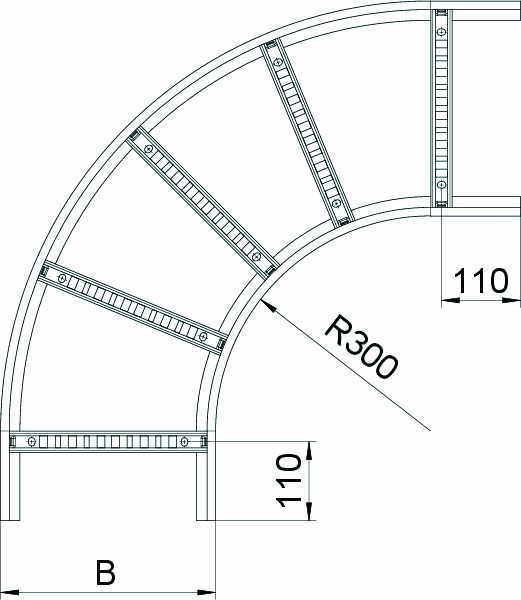 Bogen Kabelleiter horiz horiz 90° 60x200mm R=300mm