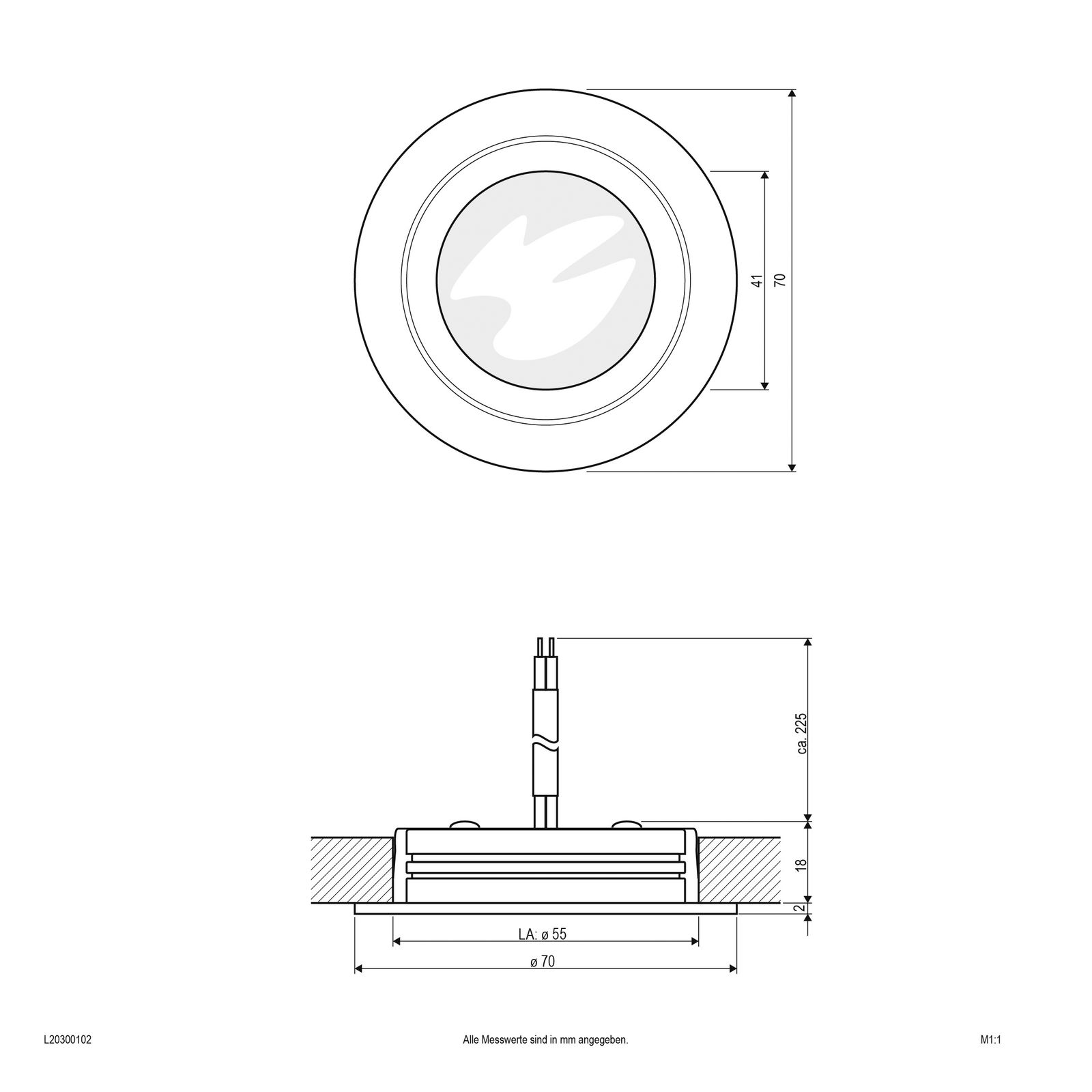 LED-Einbaustrahler 3W LED 3000K 210lm mt Konv ws 1LED Alu IP20 Ø/EB56-55mm