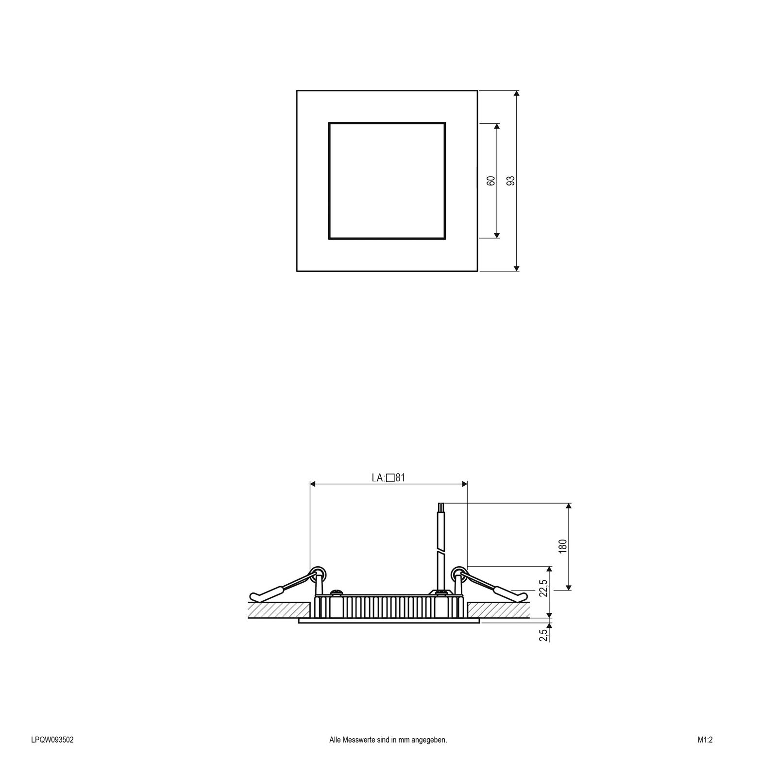 LED-Deckeneinbauleuchte 5W 3000K 355lm ws Konv IP20 93x93x25mm