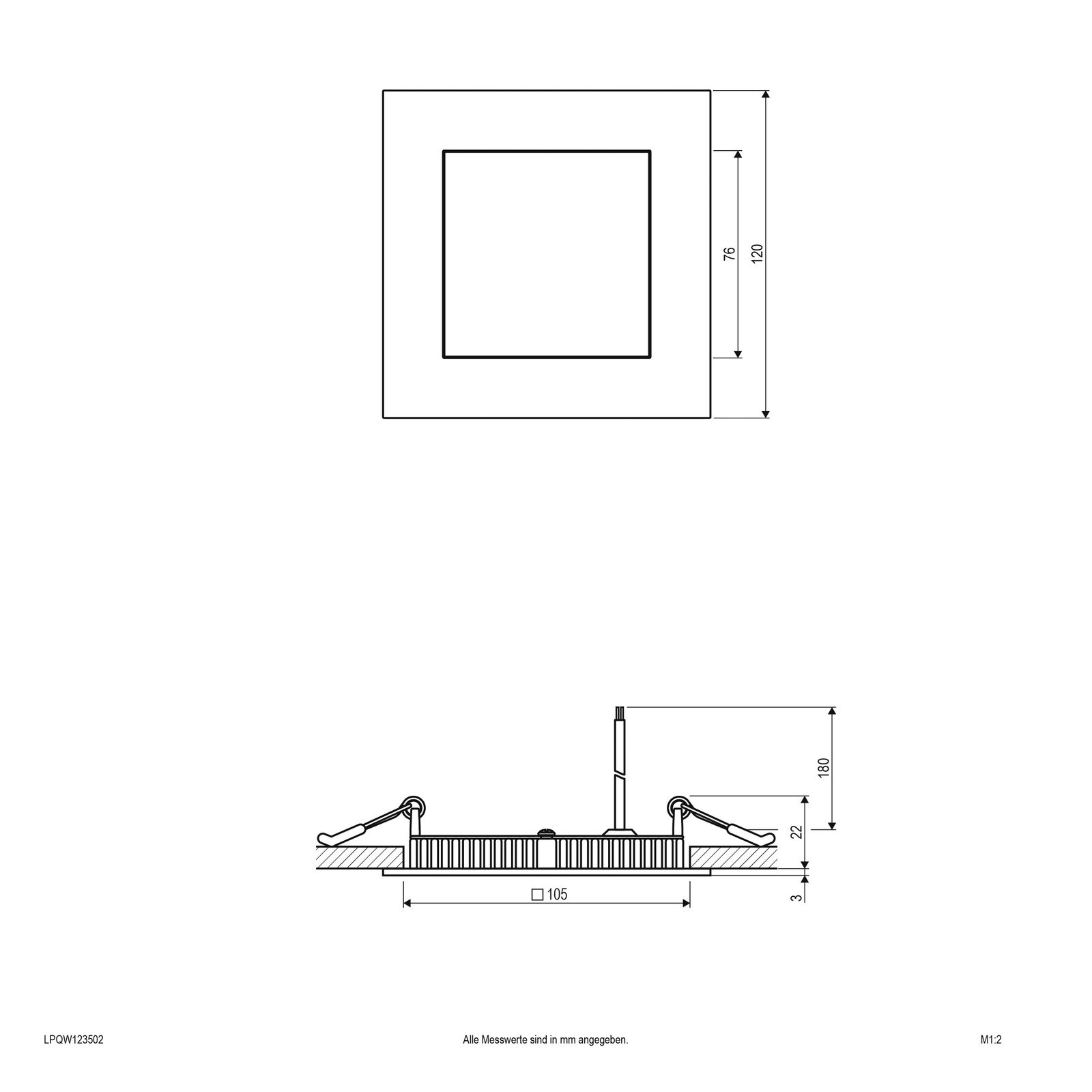 LED-Deckeneinbauleuchte 9W 3000K 600lm ws Konv IP20 120x120x25mm
