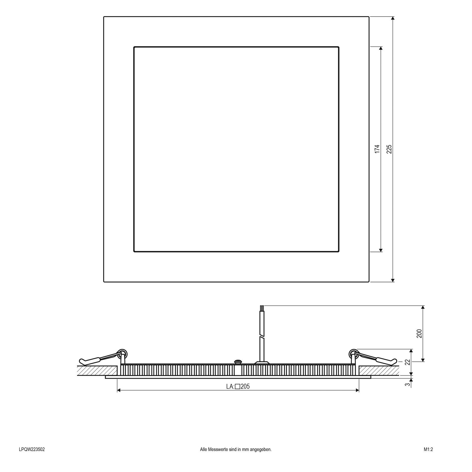 LED-Deckeneinbauleuchte 21W 3000K 1736lm ws Konv IP20 225x225x25mm