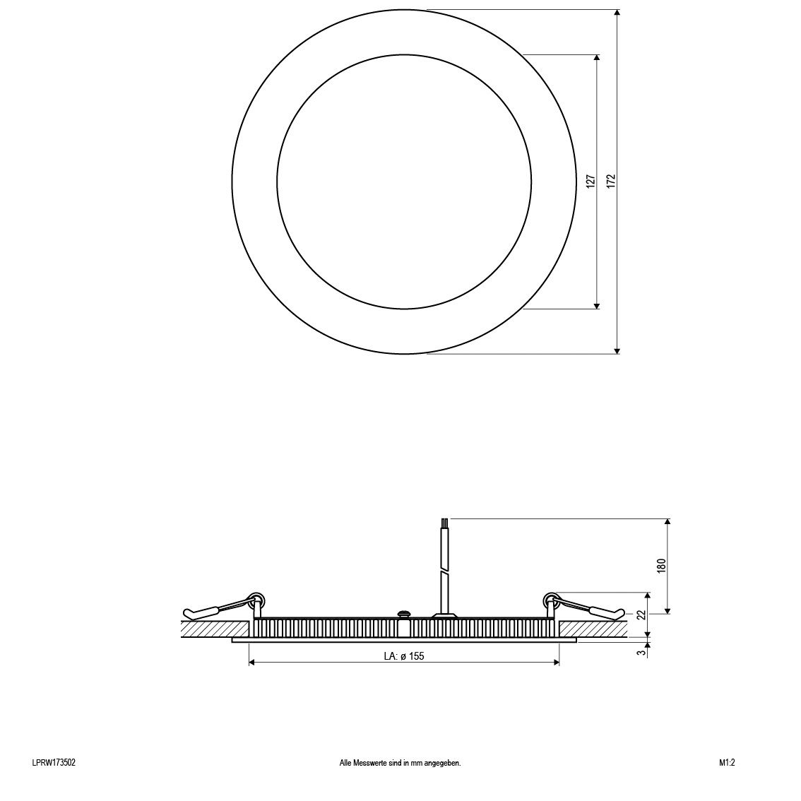 LED-Deckeneinbauleuchte 15W 3000K 1277lm ws Konv IP20 Ø172x25mm
