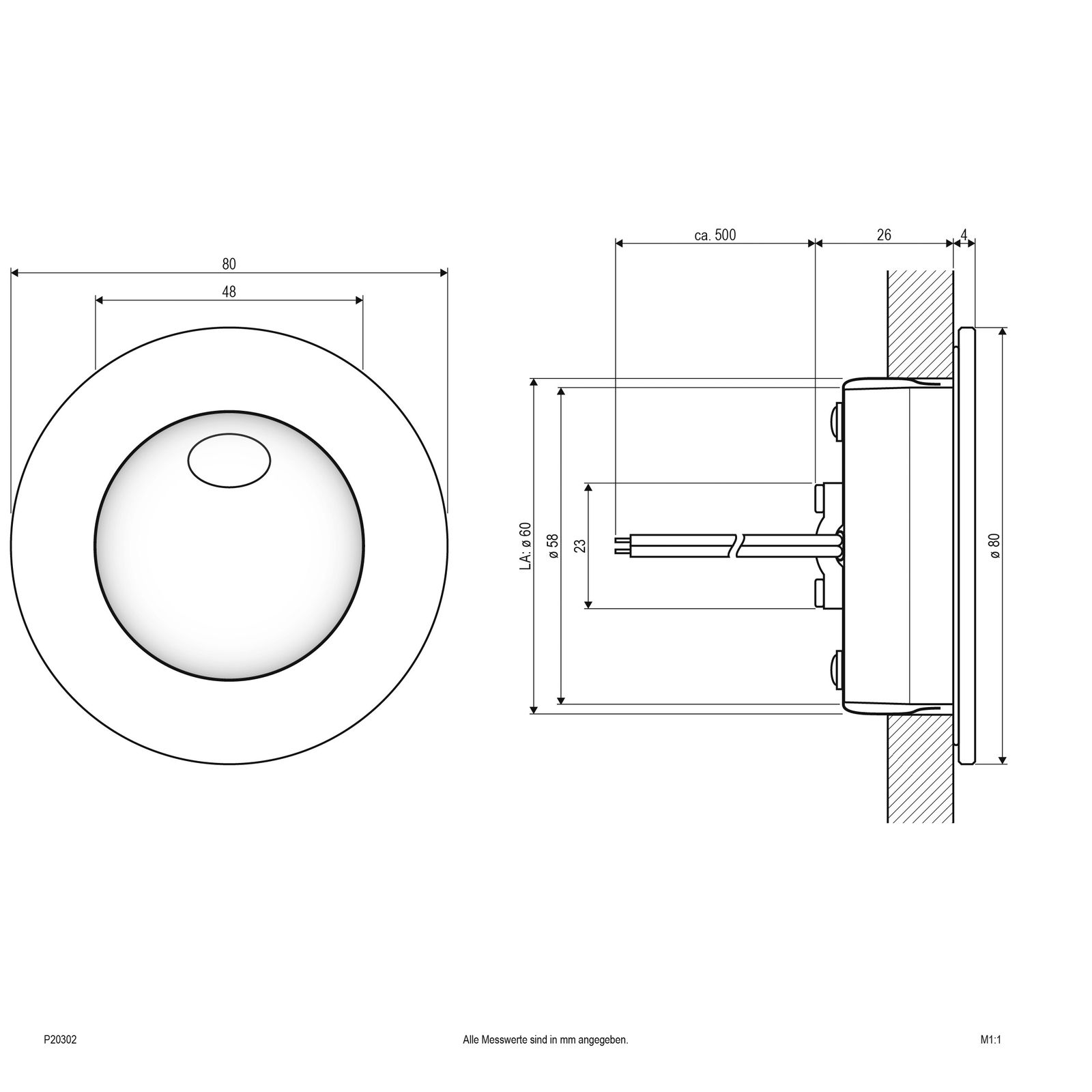 LED-Einbauleuchte 2W 3000K 112lm ws Konv IP54 Ø80x30mm