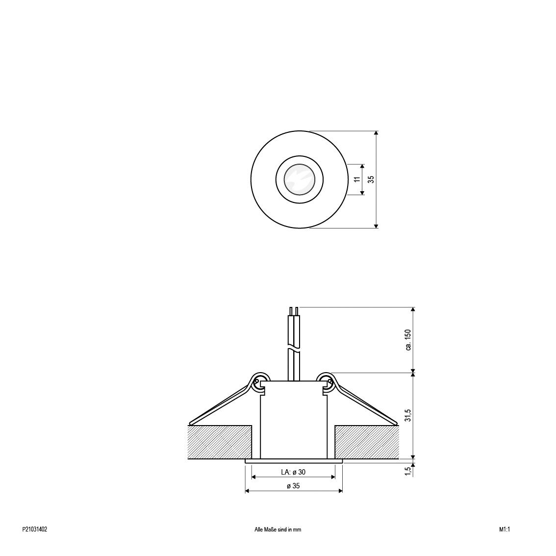 LED-Einbaustrahler 3W LED 3000K 117lm mt Konv alu 1LED IP20 mediumstrahlend