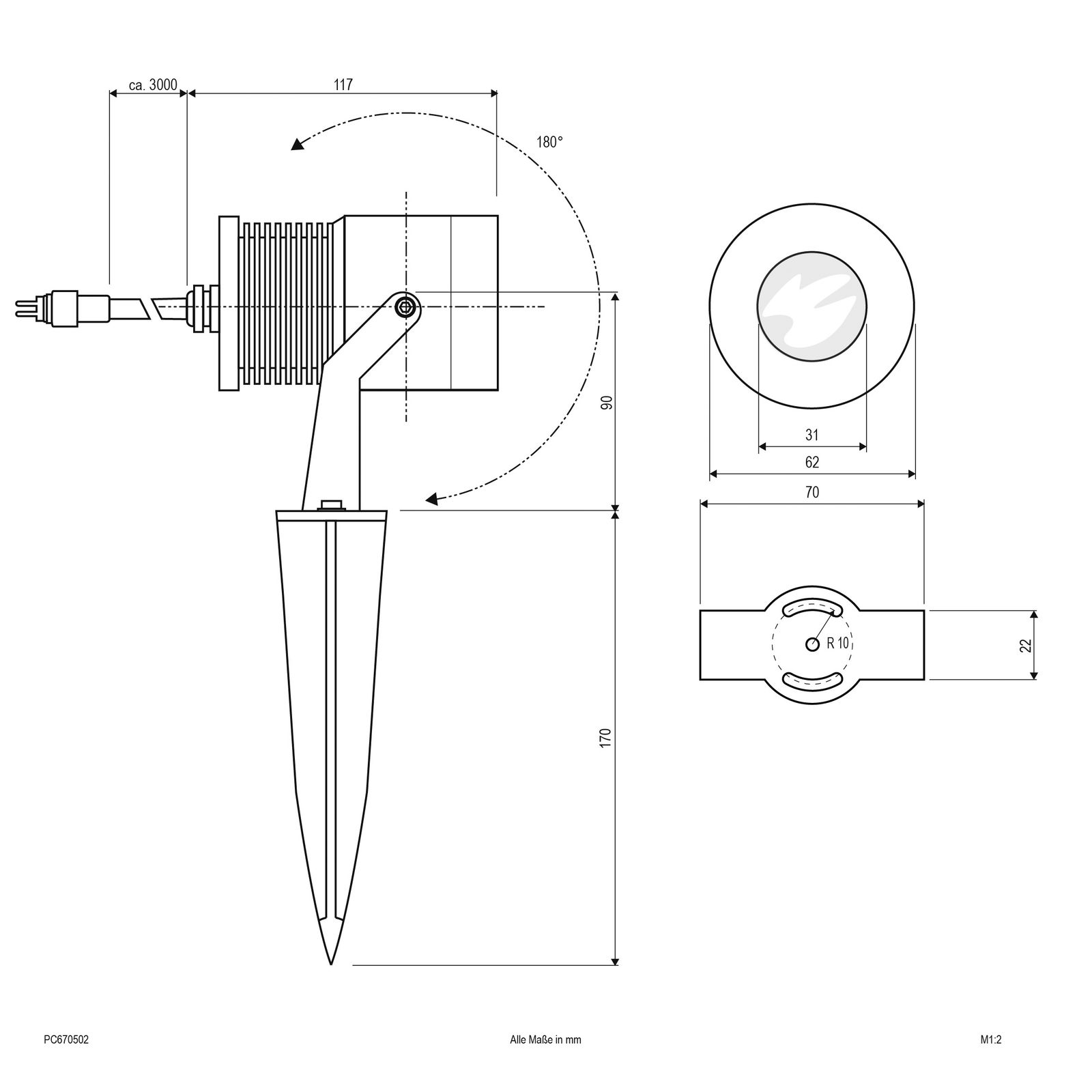 LED-Wegeleuchte 5W IP67 3000K 300lm alu Alu 1LED Gl_tr