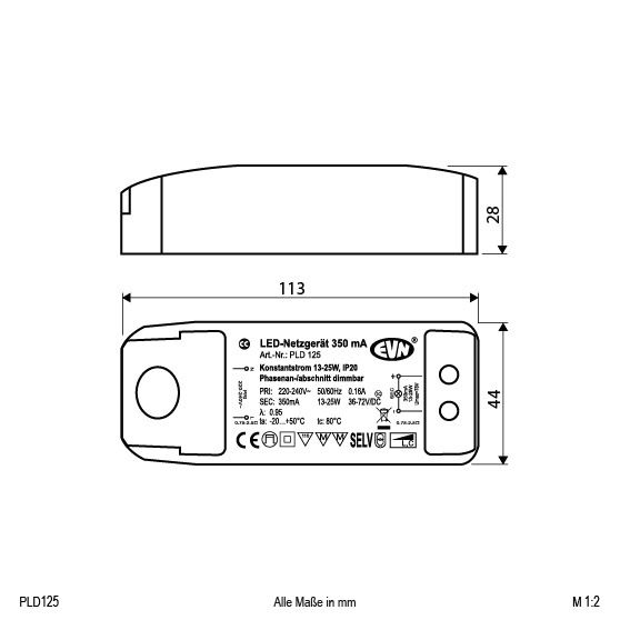 LED-Steuerung 13-25W 350mA IP20 dim dim Dimmung Phasenabschnitt Kstgeh dyn