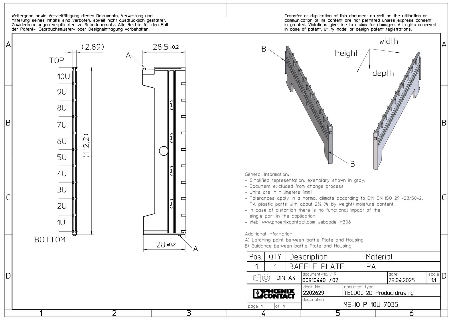Elektronik-Leergehäuse 28x2,69x111,9mm IP20 Kst unbeh RAL7035