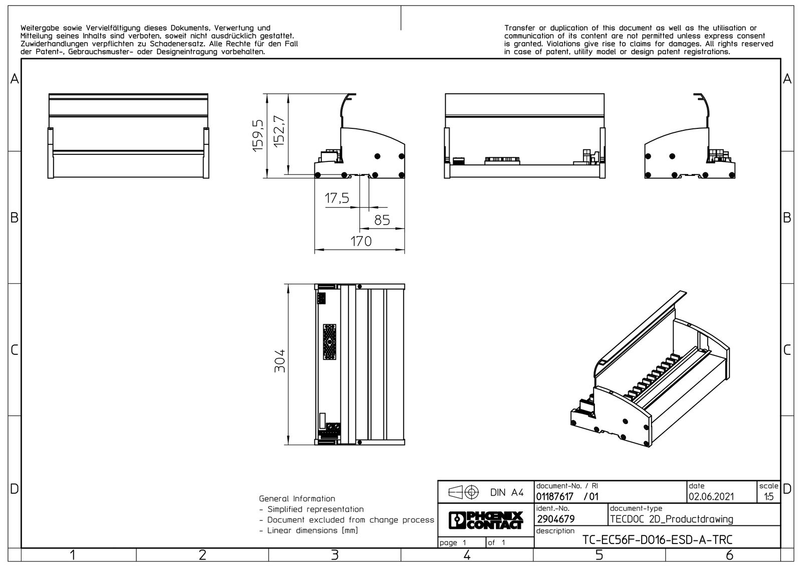 Übergabemodul 56p 24V 1,2A 160x304x170mm Hut-/G-Schiene TH35/G32
