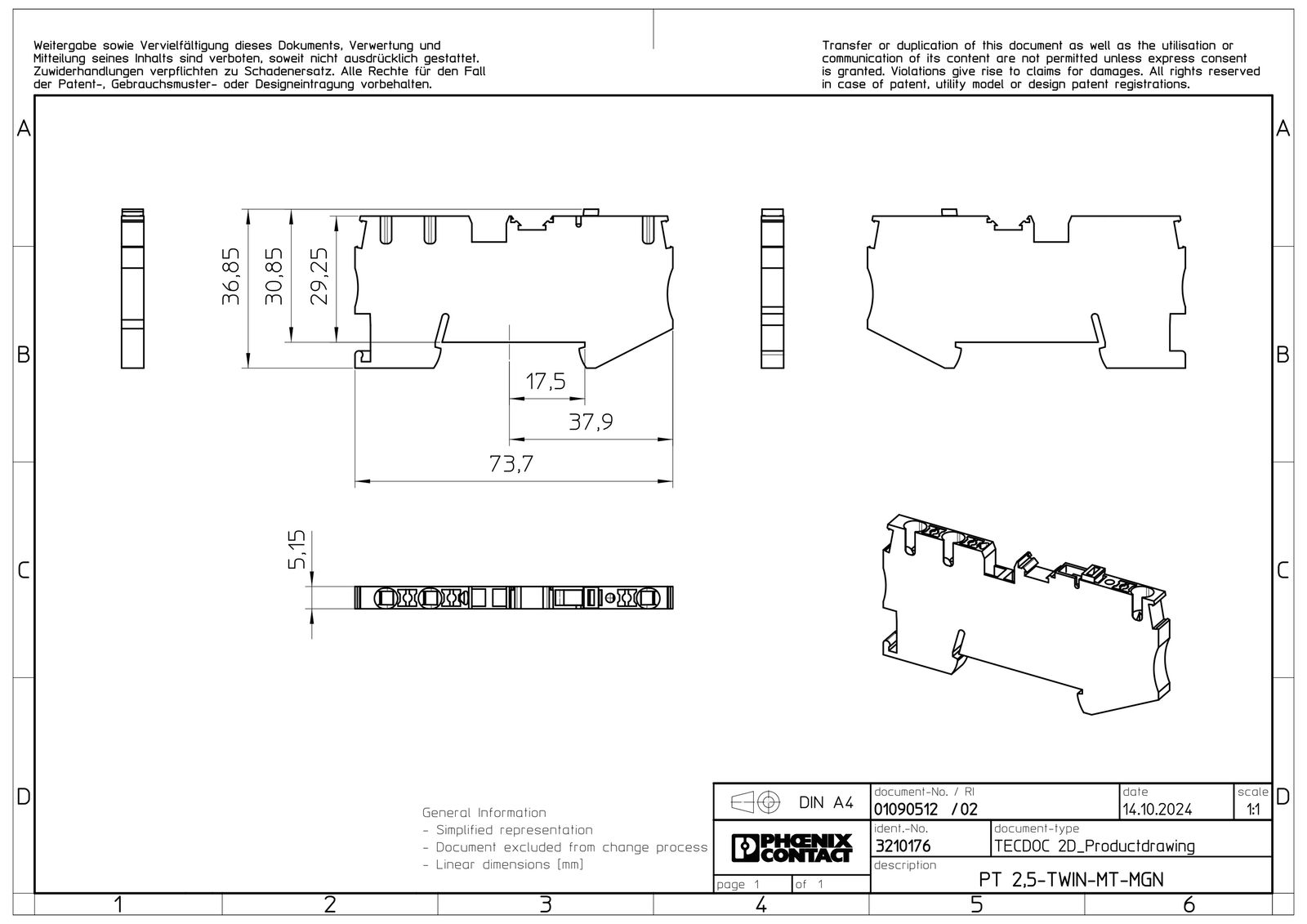 Trennreihenklemme gr 0,14-4qmm 20A 1Etage APL_erf.