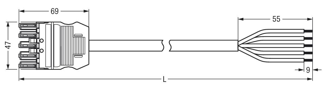 Systemverbindung 5p Serie 771 H05VV-F gr 1,5qmm 5x1,5qmm L1000mm Buchse fr.Ende